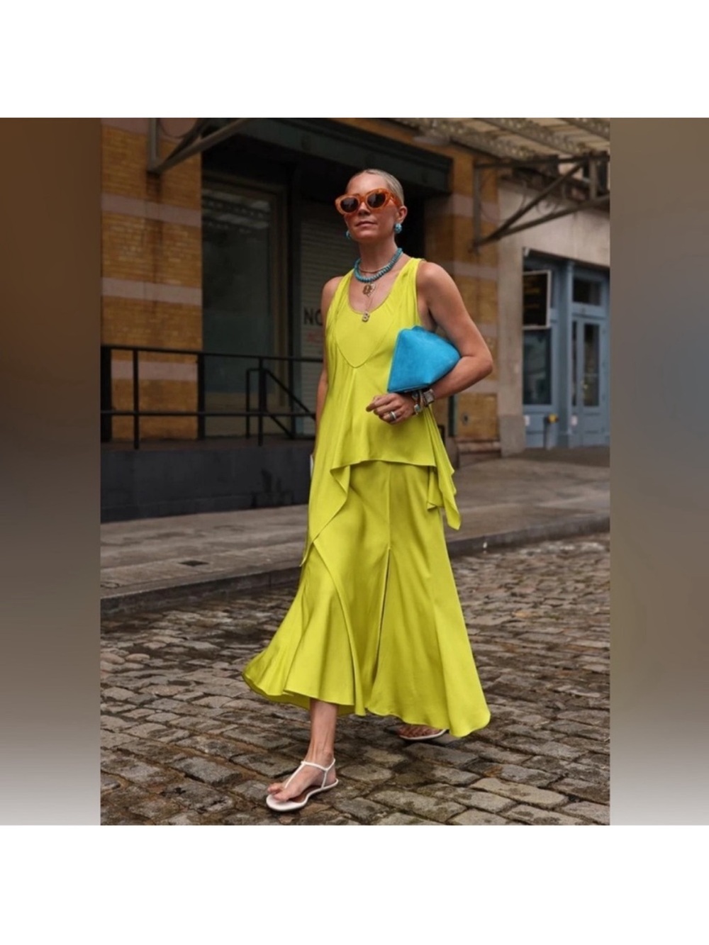 Zara Lime Green Chartruse Layered Midi dress with Cape